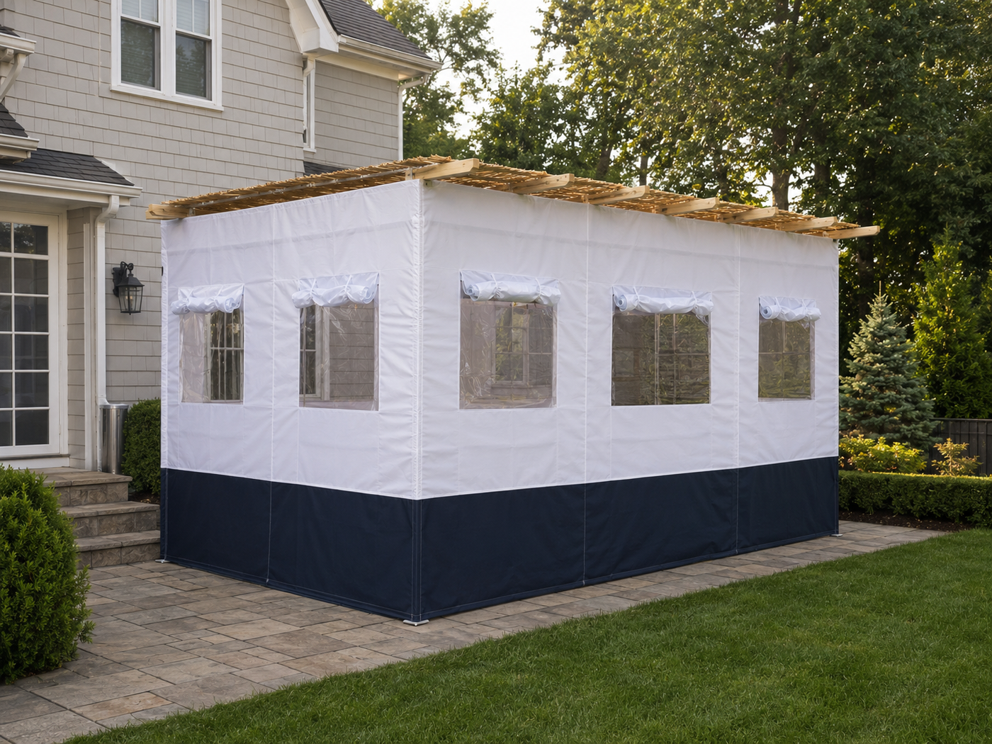Rental sukkah professionally installed in the backyard of a New Jersey home